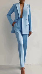 Blazer En Broek Set Rechte Pasvorm Vrouwelijk Formeel Elegant