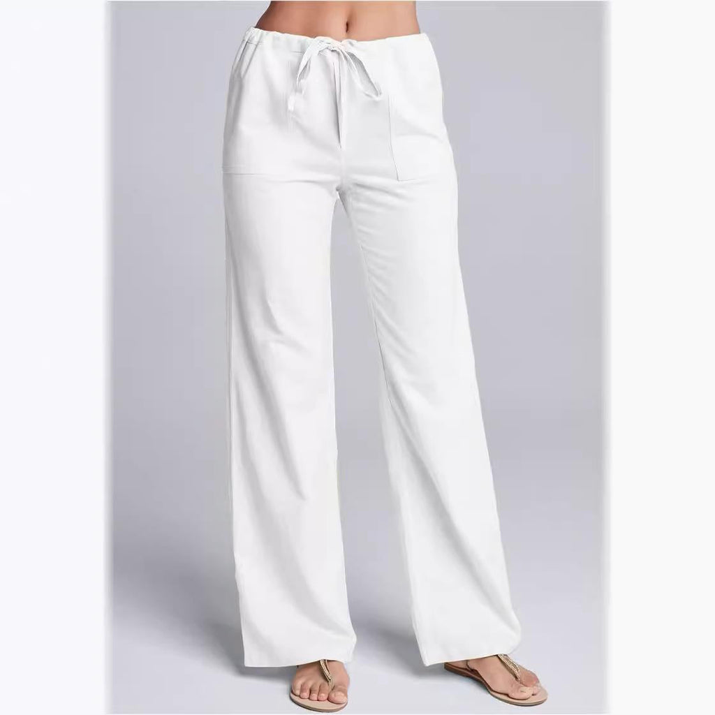 Dames Casual Broeken Katoen Linnen Mix Losse Pasvorm Touwsluiting Volledige Lengte Ademend Comfortabele Broeken voor Ontspannen Uitjes