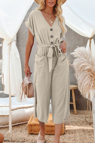 Losse Casual V-hals Tasje Jumpsuit