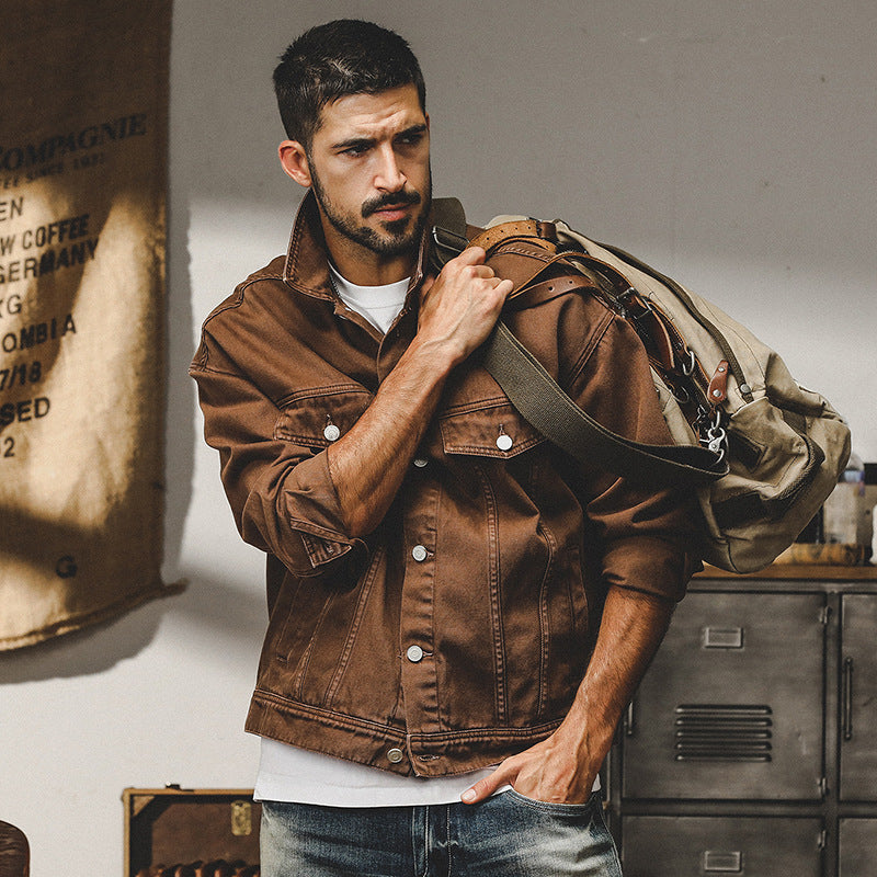 Heren Denim Jas Relaxed Fit Met Knoopsluiting En Borstzakken Heuplengte Casual Voor Dagtijd En Avondgebruik