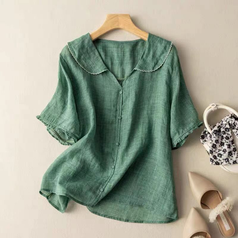 Zachte Gossamer Linnen Blouse met Geschulpte Kraag