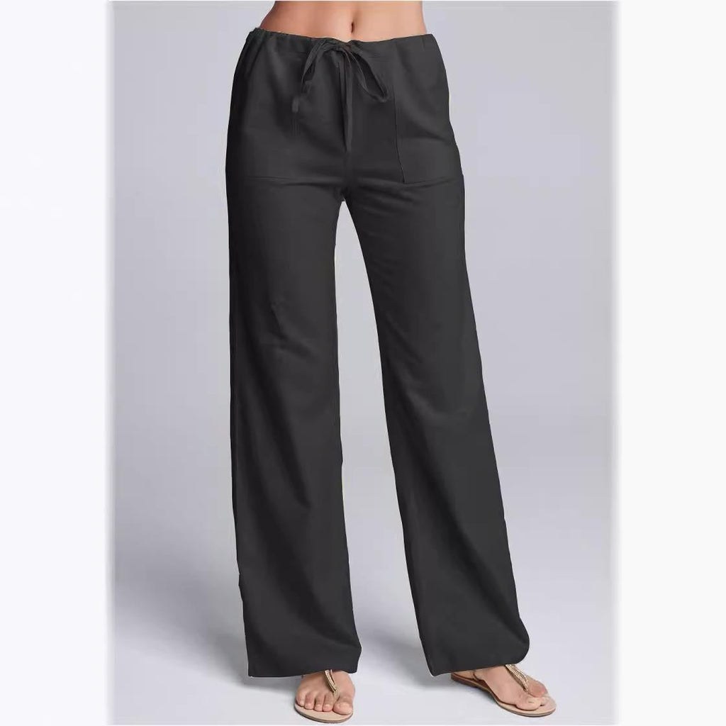 Dames Casual Broeken Katoen Linnen Mix Losse Pasvorm Touwsluiting Volledige Lengte Ademend Comfortabele Broeken voor Ontspannen Uitjes