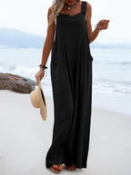 Casual Button Strap Wide-Leg Jumpsuit met Zakken