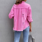 Dames Versleten Denim Spijkerjas - Opvallende en moderne stijl