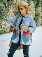 Oversized Spijkerjas Dames met Azteek Woven Panel - Lichtblauw 2