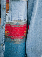 Oversized Spijkerjas Dames met Azteek Woven Panel - Lichtblauw 4