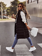 Damesvest Gewatteerde Beige Knielange Met Ritssluiting - Winterjas Dames