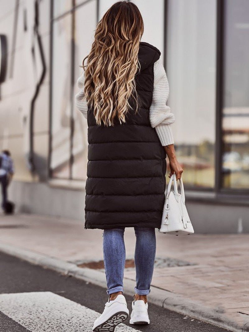 Damesvest Gewatteerde Beige Knielange Met Ritssluiting - Winterjas Dames