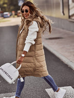 Damesvest Gewatteerde Beige Knielange Met Ritssluiting - Winterjas Dames