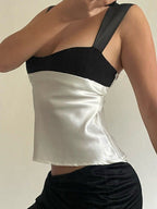 Patchwork satijnen tanktop met rugband 1