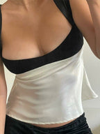 Patchwork satijnen tanktop met rugband 3