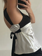Patchwork satijnen tanktop met rugband 4