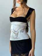 Patchwork satijnen tanktop met rugband 5