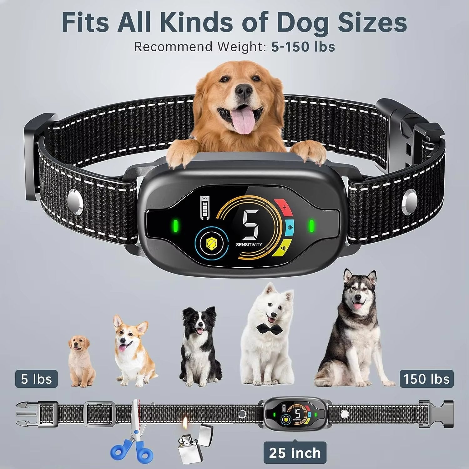 Anti-Bark Hondenhalsband met Slimme Bescherming en Meerdere Niveaus van Gevoeligheid