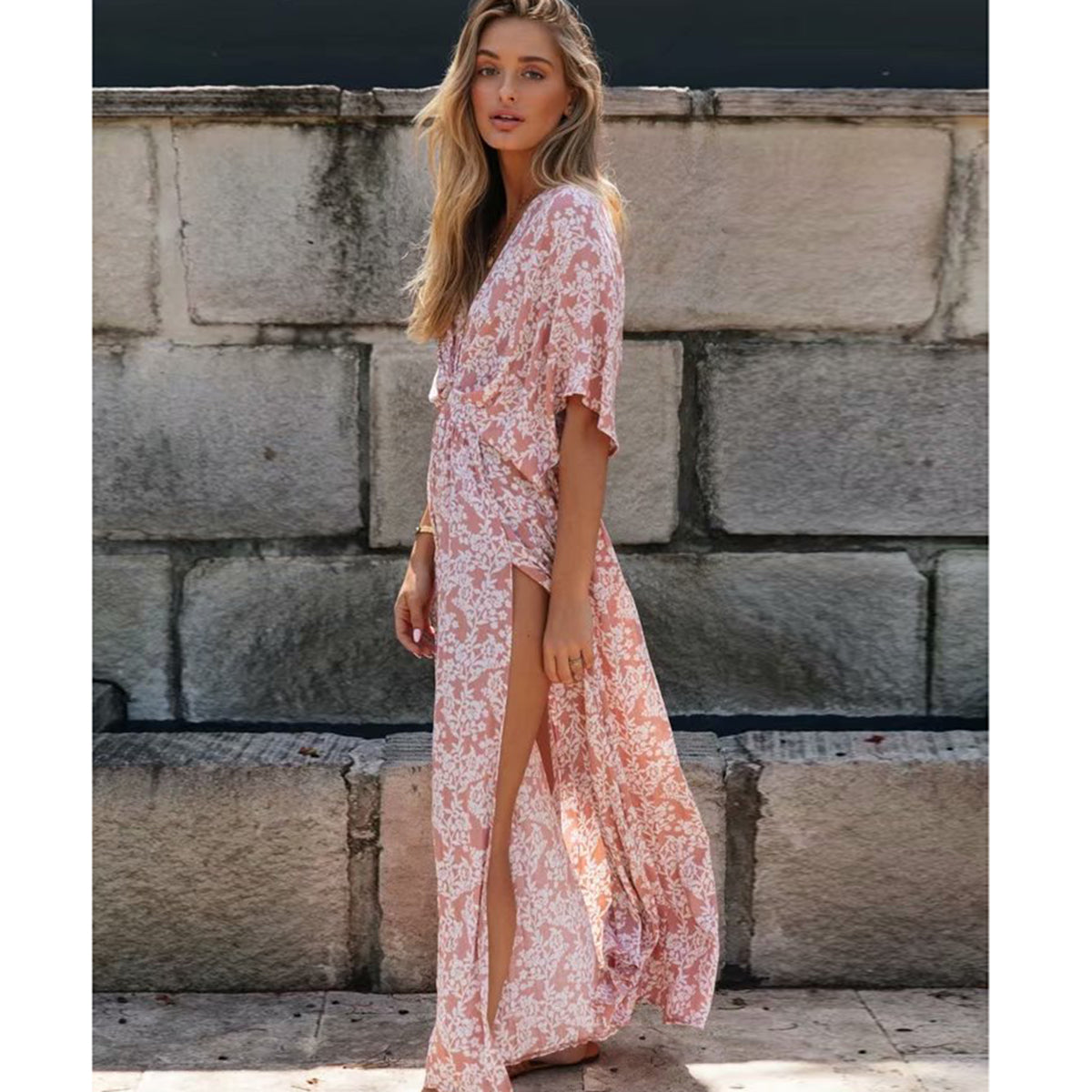 Poederroze Bohemian splitjurk 2