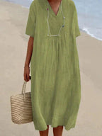 Relaxed Fit-jurk voor dames - V-hals - Korte mouwen - Lichtgewicht, ademend materiaal 1