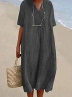 Relaxed Fit-jurk voor dames - V-hals - Korte mouwen - Lichtgewicht, ademend materiaal 3