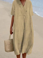 Relaxed Fit-jurk voor dames - V-hals - Korte mouwen - Lichtgewicht, ademend materiaal 4