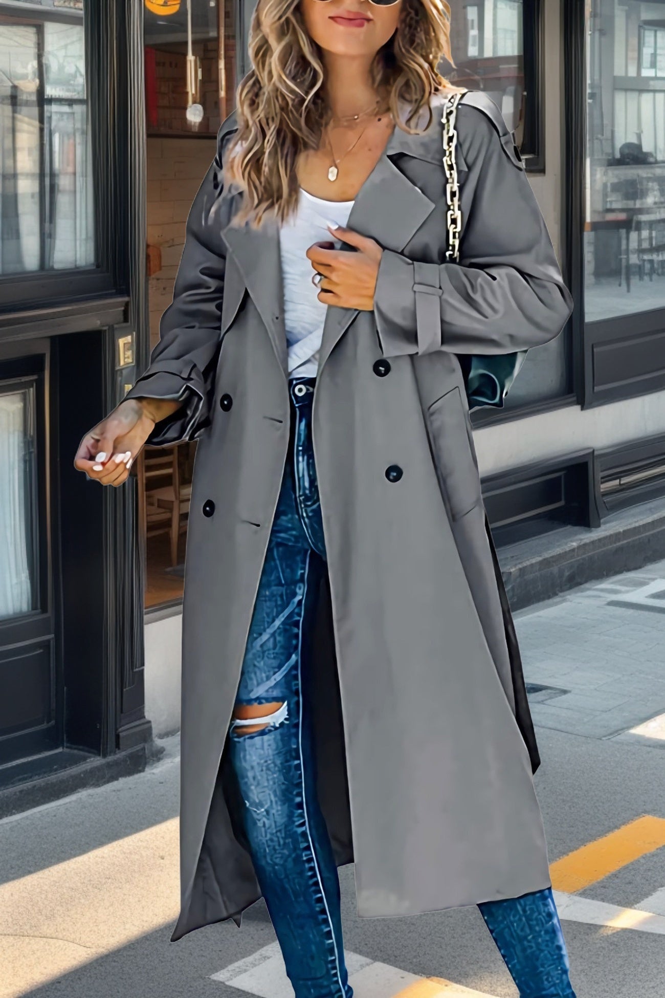 Trenchcoat Dames Reversibel Met Ceintuur Ademend Mengsel