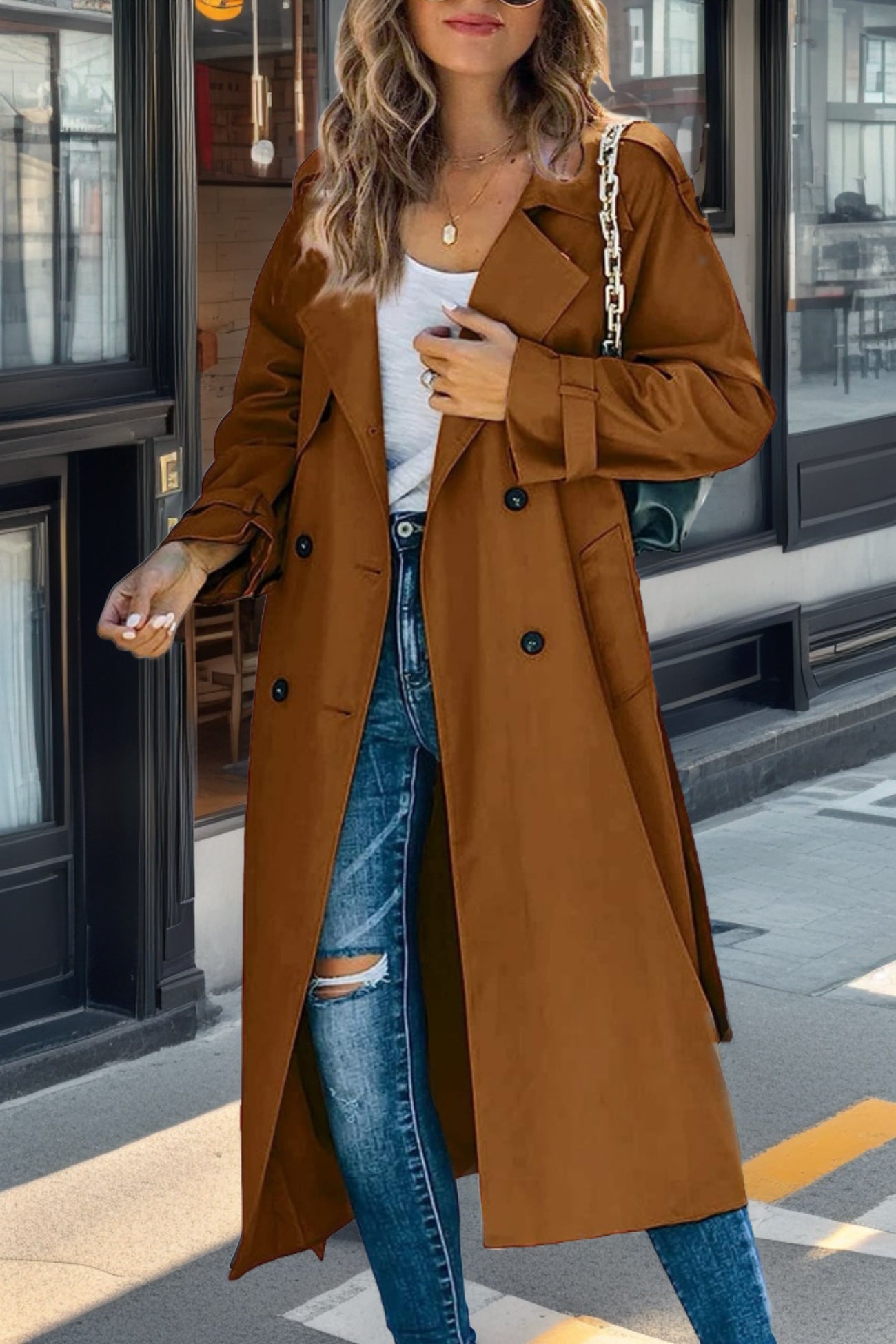Trenchcoat Dames Reversibel Met Ceintuur Ademend Mengsel