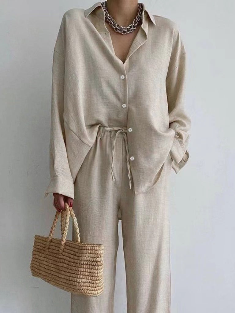 Ronja dames tweedelige set linnen blouse en wijde broek 0