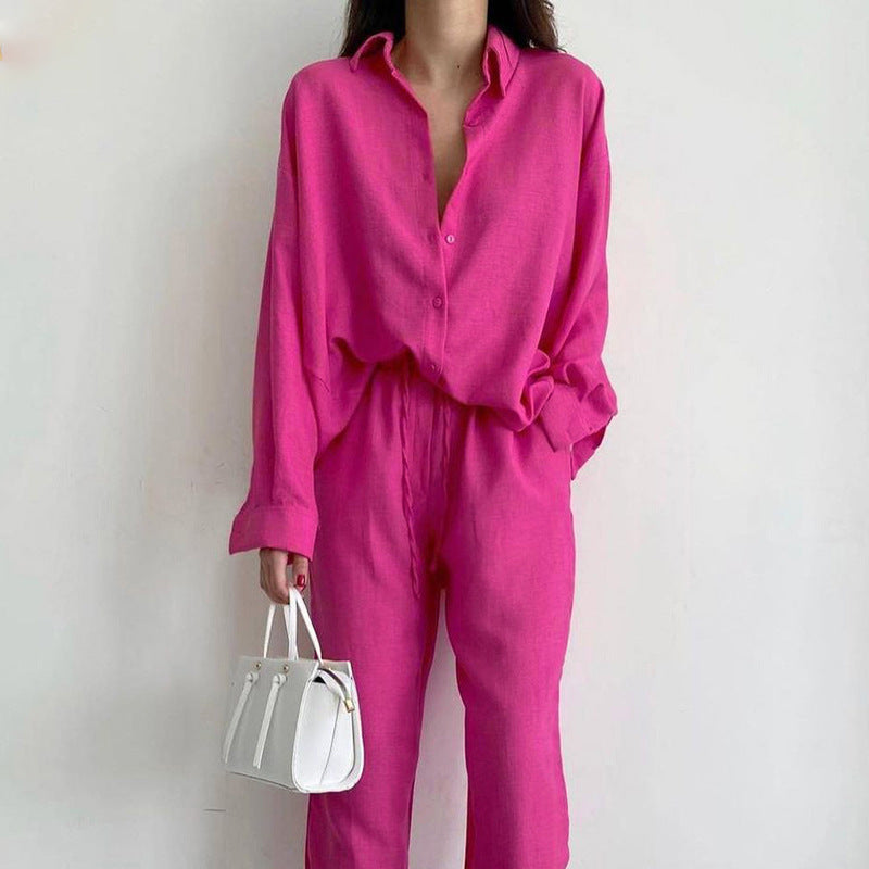 Ronja dames tweedelige set linnen blouse en wijde broek 1