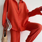 Ronja dames tweedelige set linnen blouse en wijde broek 2