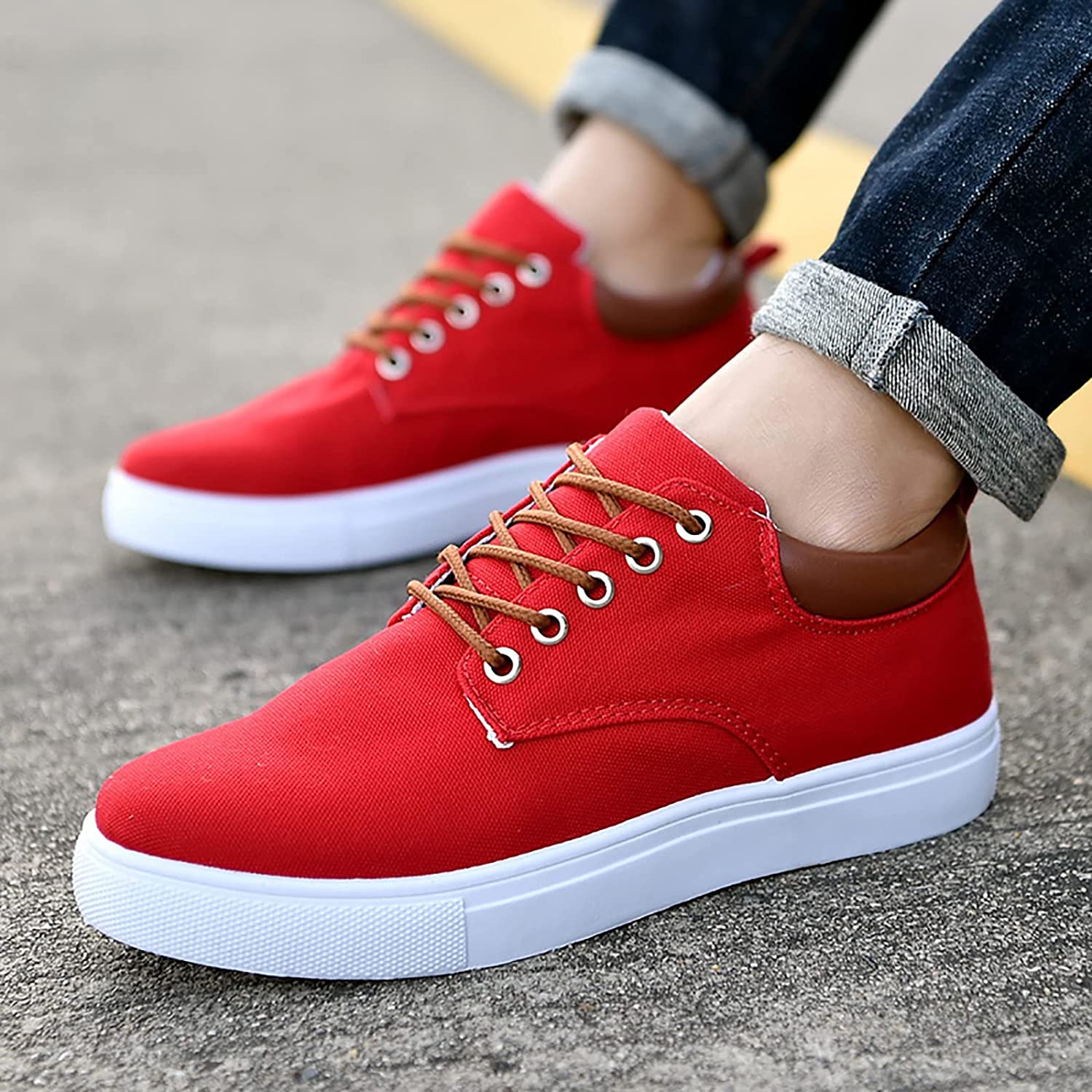 Sneakers Canvas Heren Wit Platte Zool Comfort Dagelijks