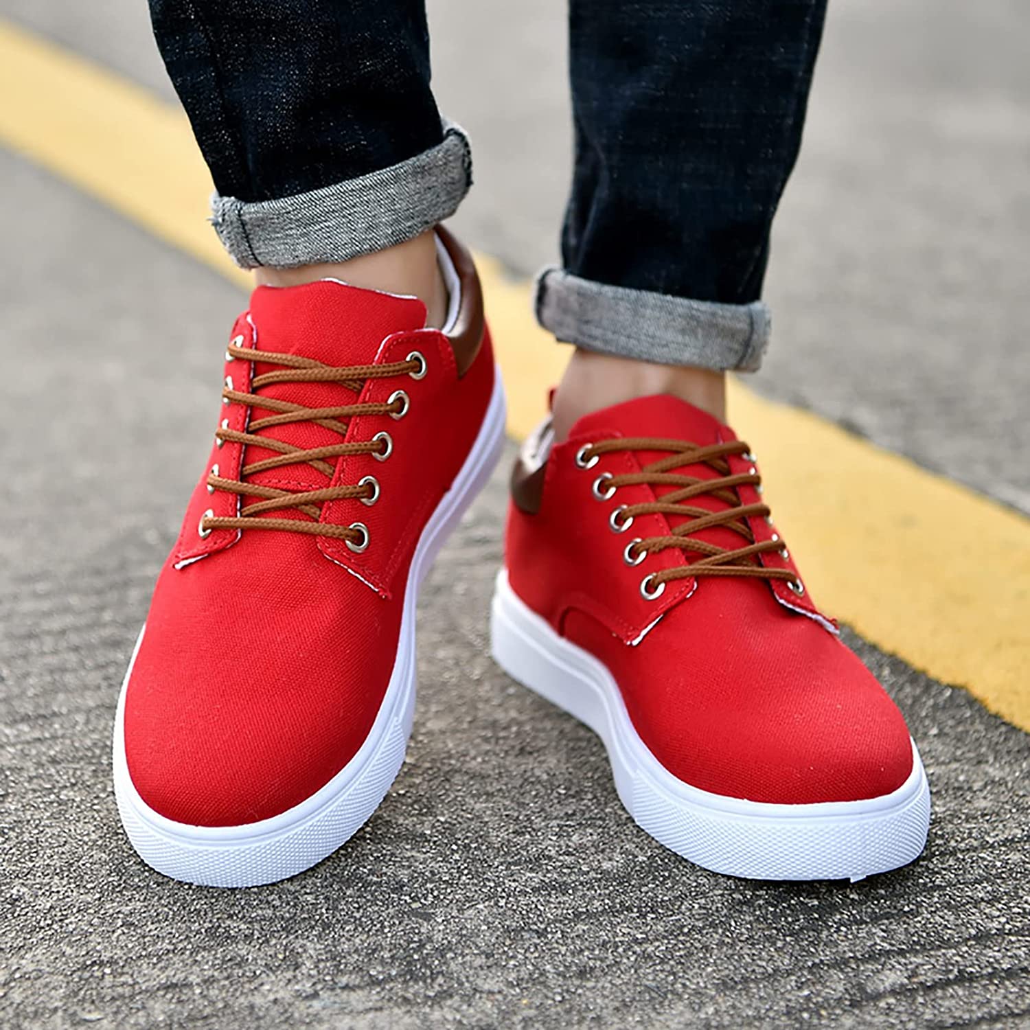 Sneakers Canvas Heren Wit Platte Zool Comfort Dagelijks