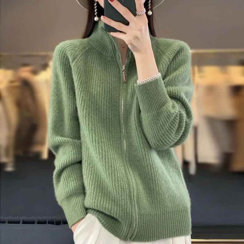 100% Pure Wol Rits Cardigan/Trui voor vrouwen