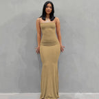 Aria zwarte bodycon maxi-jurk – sexy spaghettibandjes Y2K zomerse elegantie