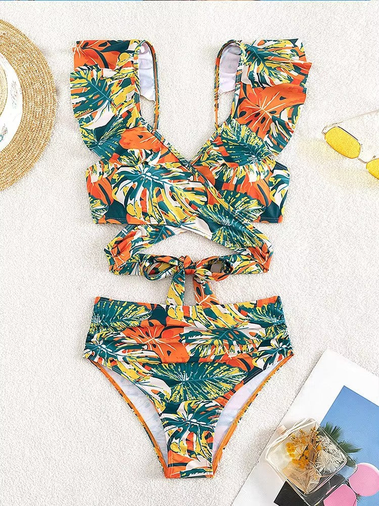 Trendy Hoge Taille Bikini Set Met Speelse Print Voor Strand En Zwembad