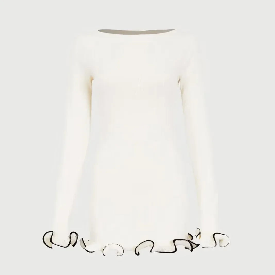 TARUXY "Sara" Gebreide Mini-jurk voor Dames - Elegante Contrastkleur Trui-jurk