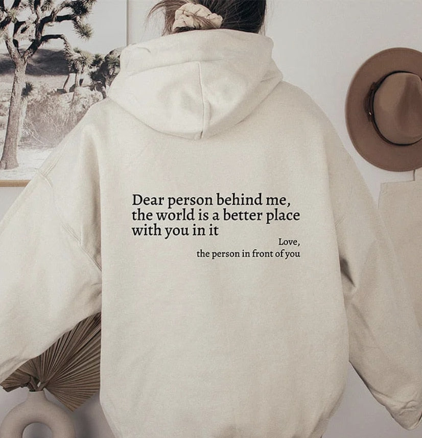 Hoodie Lieve persoon achter mij Unisex Met Tekst Kleur Wit