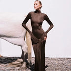 Dulzura Elegante Rode Lange Mouwen Bodycon Jurk 2024