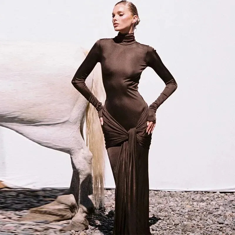 Dulzura Elegante Rode Lange Mouwen Bodycon Jurk 2024