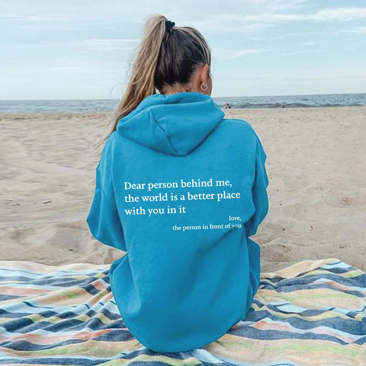 Hoodie Lieve persoon achter mij Unisex Met Tekst Kleur Wit
