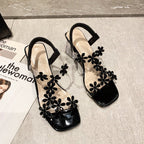 Clara strass sandalen met bloemblokhak