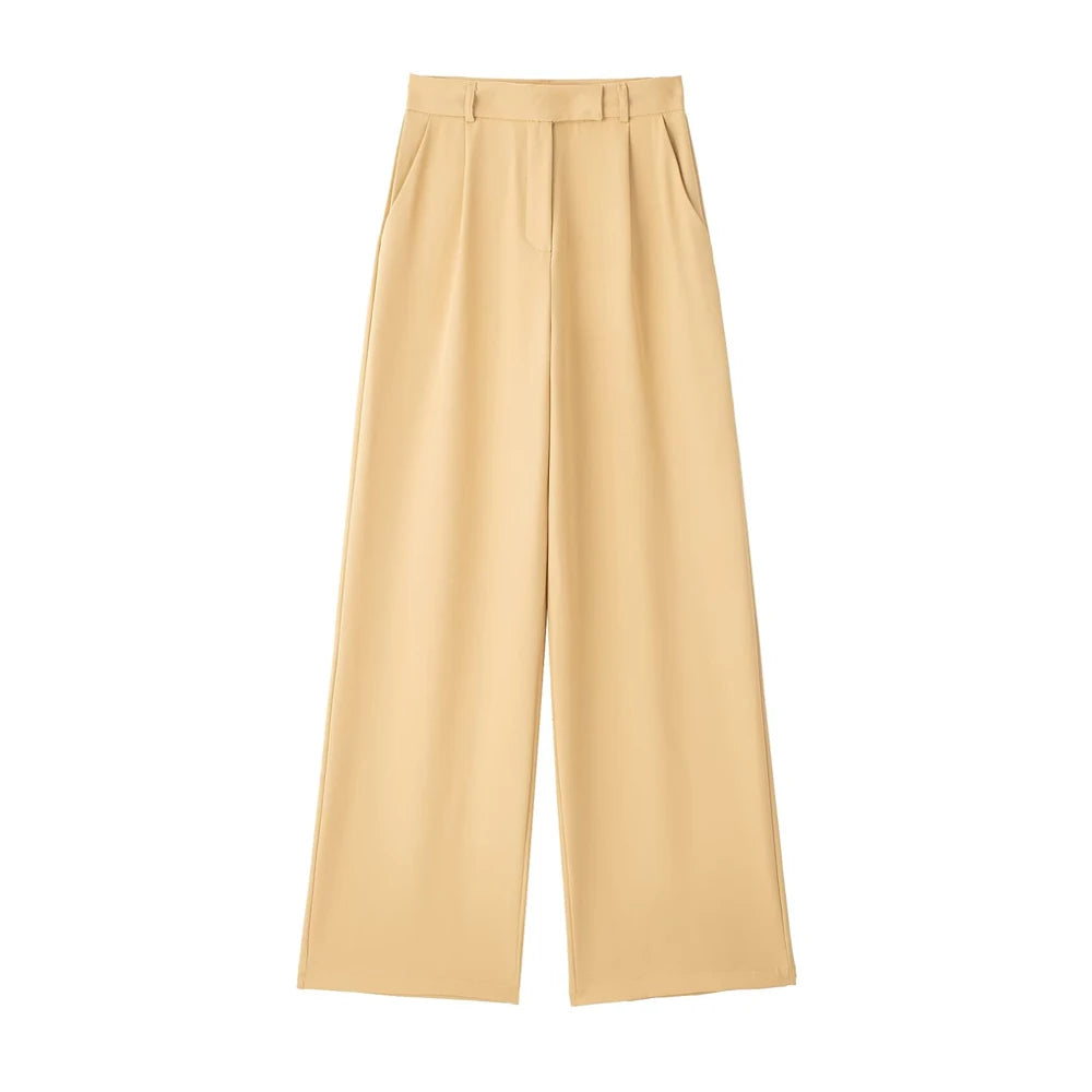 Variant image for Dames Wijd Been Broek Beige M Katoen Hoog Taille-3