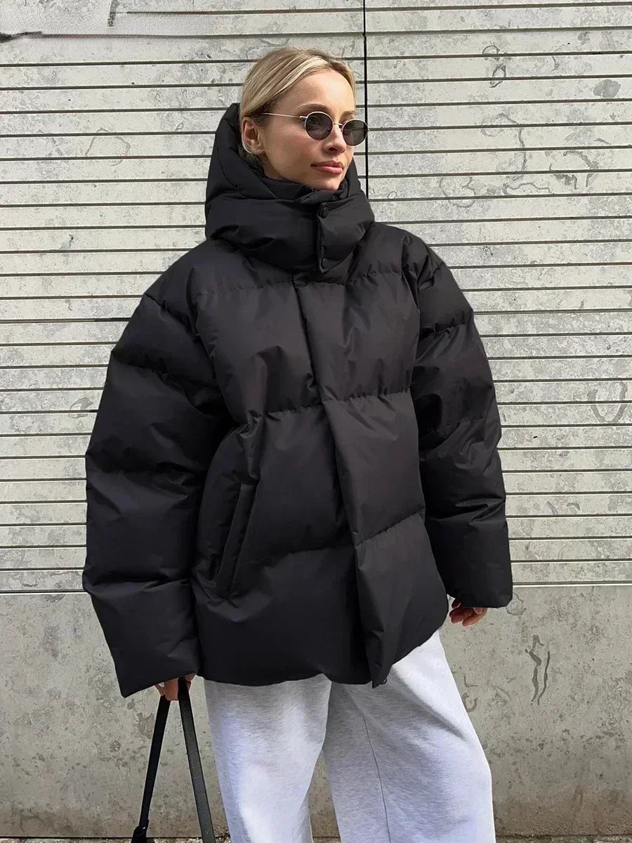 Dames Puffer Jas - Oversized Quilted Design - Met Capuchon en Hoge Kraag