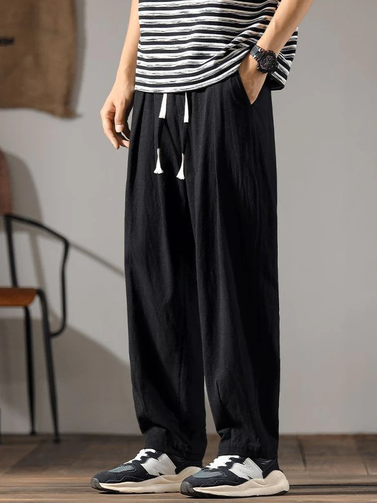 Zwarte Heren Broek Katoen Linnen Oversized Model 2