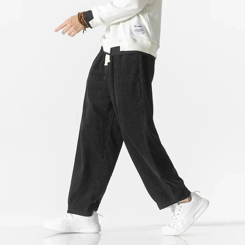 Corduroy Trekkoord Broek met Losse Pasvorm voor Dames en Heren, Casual Katoenen Broek met Elastische Manchetten en Diepe Zakken