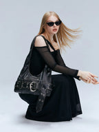 Distressed Rebel Buckle Hobo Tas