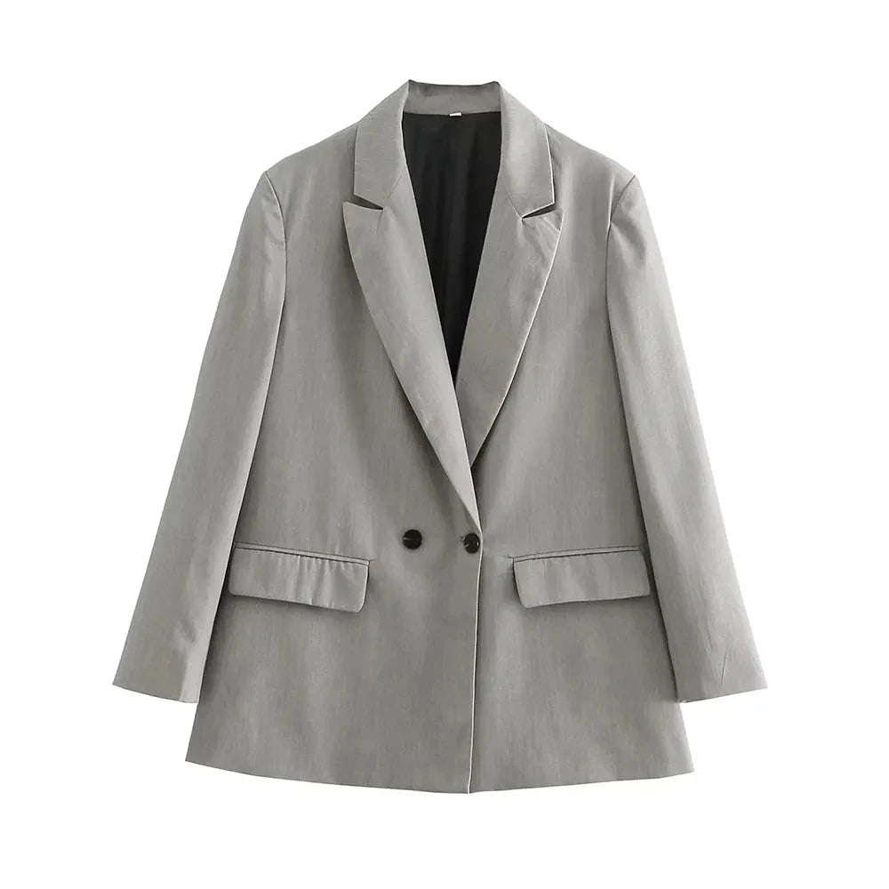 Variant image for Dames Blazer Groen M Katoen Vintage Met Dubbele Knoopsluiting-5