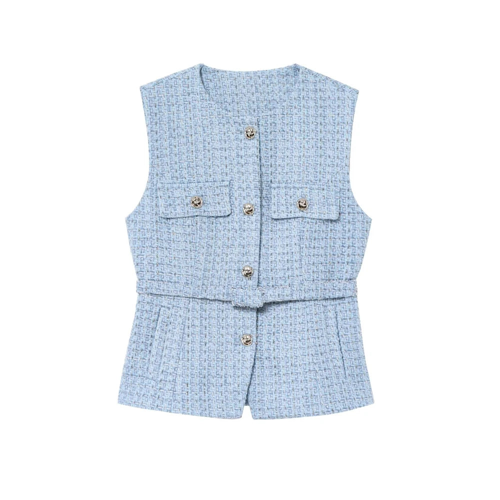 Variant image for Dames Top Zwart Mouwloos M Tweed met Riem-6