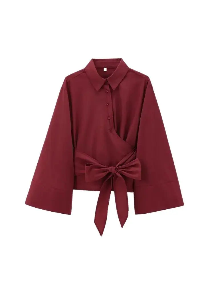 Dames Blouse Zwart M Polyester met Lange Mouwen en Vlinderdas-5