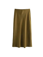 Dames Midi Rok Zwart M Satijn Hoog Taille-5