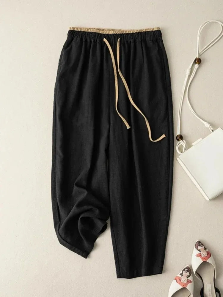 Heren Broek Linnen Katoen Losse Pasvorm Zomer Retro Style 4
