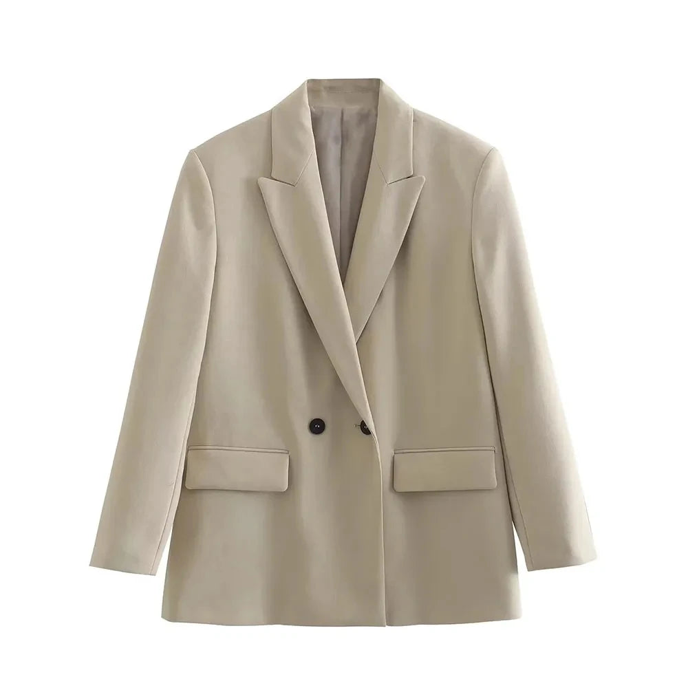 Variant image for Dames Blazer Groen M Katoen Vintage Met Dubbele Knoopsluiting-4