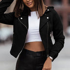 Leren Jasje Zwart Comfort Pasvorm Elegante Stijl - Winterjas Dames